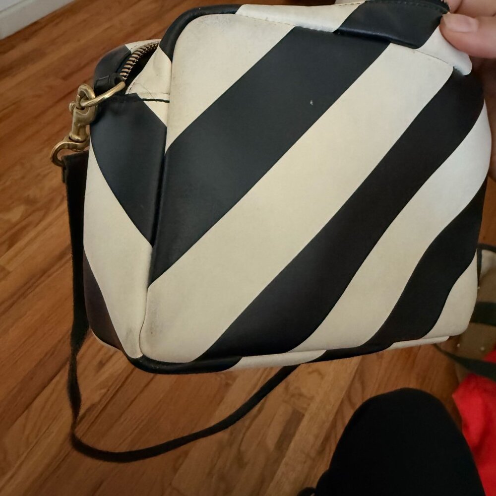 Clare V Black & Cream Striped Midi Crossbody Bag - Picture 3 of 4